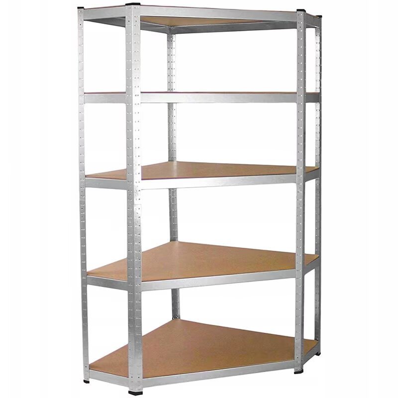Raft depozitare metalic colt 5 niveluri cu polite MDF, structura otel galvanizat, 180x90x30 cm, argintiu