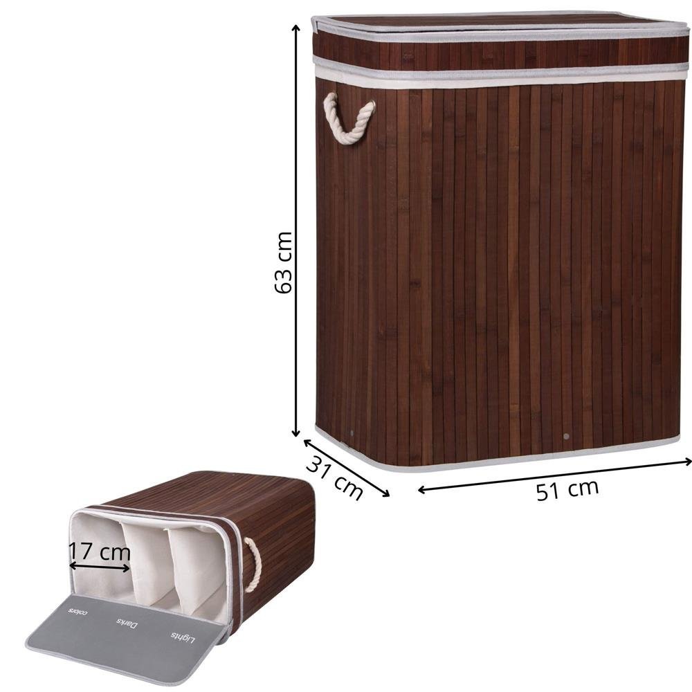 Cos de rufe cu capac si 3 compartimente, sac textil detasabil, 100 litri, 51x32x63 cm, maro 2 Cos de rufe cu capac si 3 compartimente, sac textil detasabil, 100 litri, 51x32x63 cm, maro - imagine 2