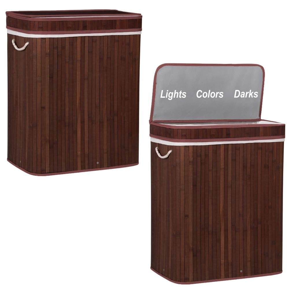 Cos de rufe cu capac si 3 compartimente, sac textil detasabil, 100 litri, 51x32x63 cm, maro 4 Cos de rufe cu capac si 3 compartimente, sac textil detasabil, 100 litri, 51x32x63 cm, maro - imagine 4