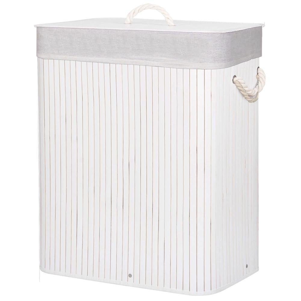cos de rufe cu capac si 2 compartimente, sac textil detasabil, 100 litri, 52x33x63 cm, alb si bej 4 Cos de rufe cu capac si 2 compartimente, sac textil detasabil, 100 litri, 52x33x63 cm, alb si bej - imagine 4