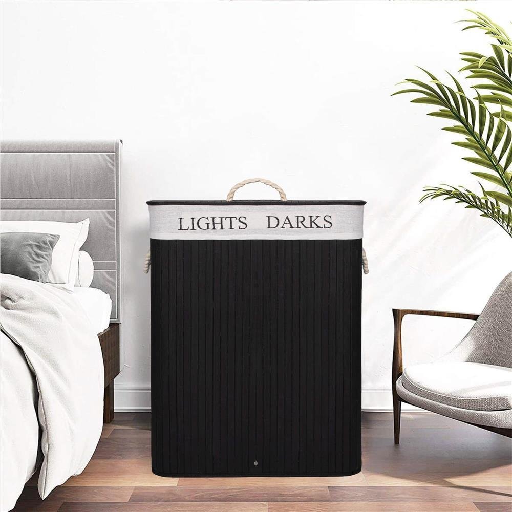 cos de rufe cu capac si 2 compartimente, sac textil detasabil, 100 litri, 52x33x63 cm, negru 2 Cos de rufe cu capac si 2 compartimente, sac textil detasabil, 100 litri, 52x33x63 cm, negru - imagine 2