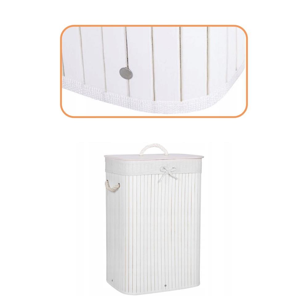 cos de rufe cu capac, din bambus cu sac textil detasabil, 72 litri, 40x28x60 cm, alb 3 Cos de rufe cu capac, din bambus cu sac textil detasabil, 72 litri, 40x28x60 cm, alb - imagine 3