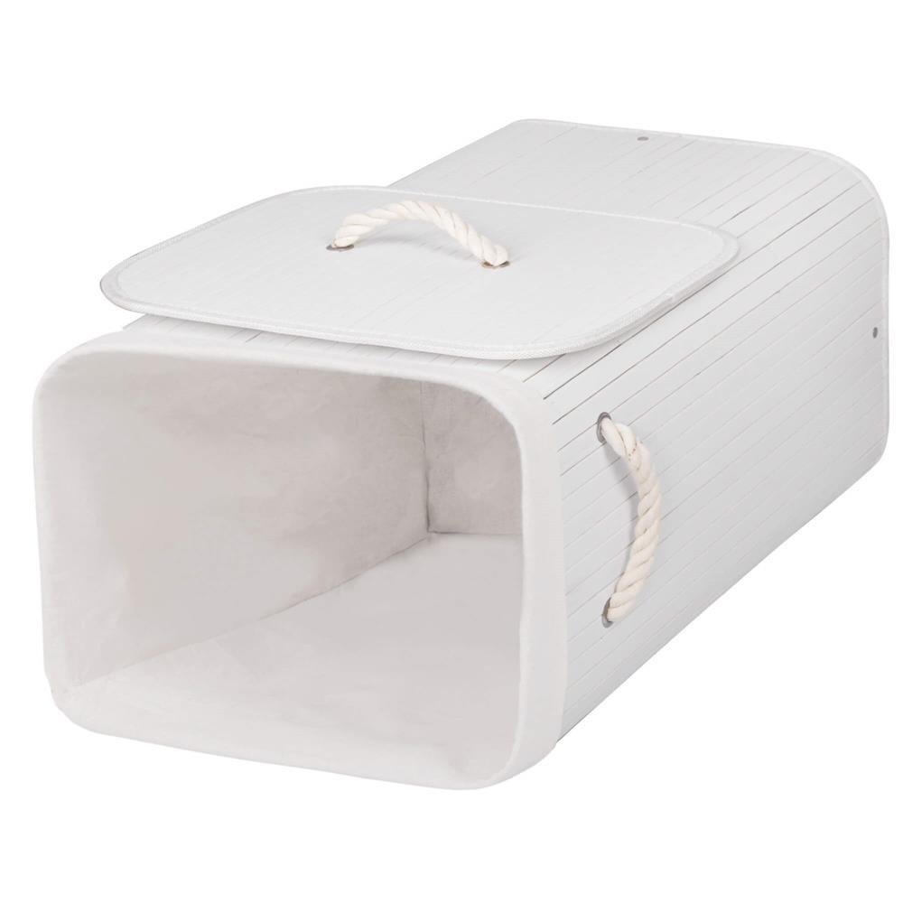 cos de rufe cu capac, din bambus cu sac textil detasabil, 72 litri, 40x28x60 cm, alb 4 Cos de rufe cu capac, din bambus cu sac textil detasabil, 72 litri, 40x28x60 cm, alb - imagine 4