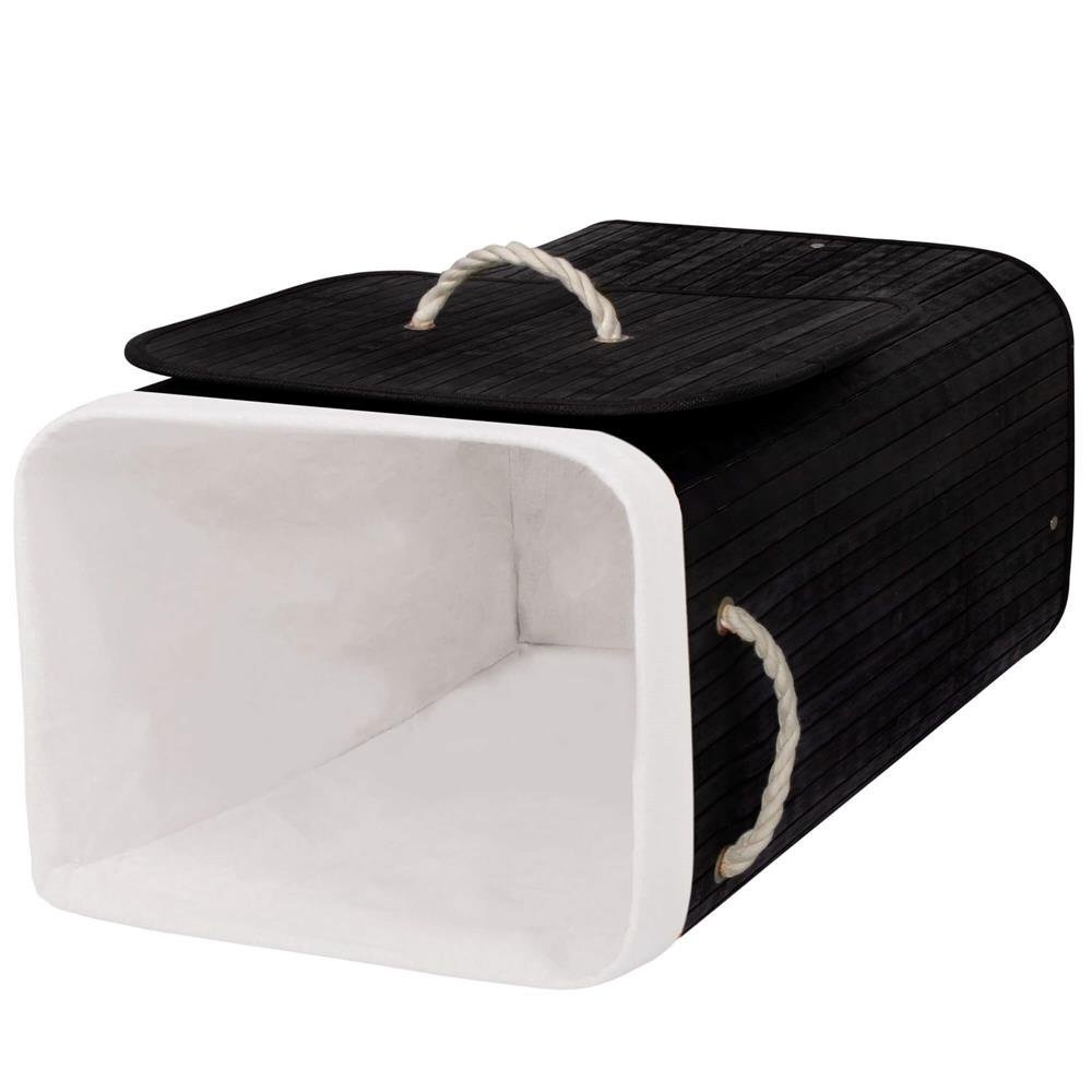 cos de rufe cu capac, din bambus cu sac textil detasabil, 72 litri, 40x30x60 cm, negru 4 Cos de rufe cu capac, din bambus cu sac textil detasabil, 72 litri, 40x30x60 cm, negru - imagine 4