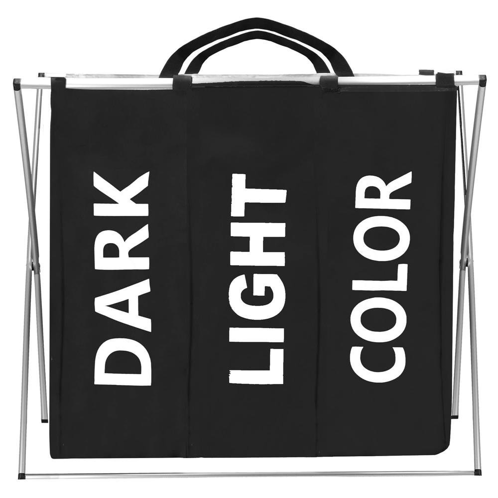 cos de rufe cu 3 compartimente, cadru aluminiu, 68x40x60cm, 146 litri, negru 3 Cos de rufe cu 3 compartimente, cadru aluminiu, 68x40x60cm, 146 litri, negru - imagine 3