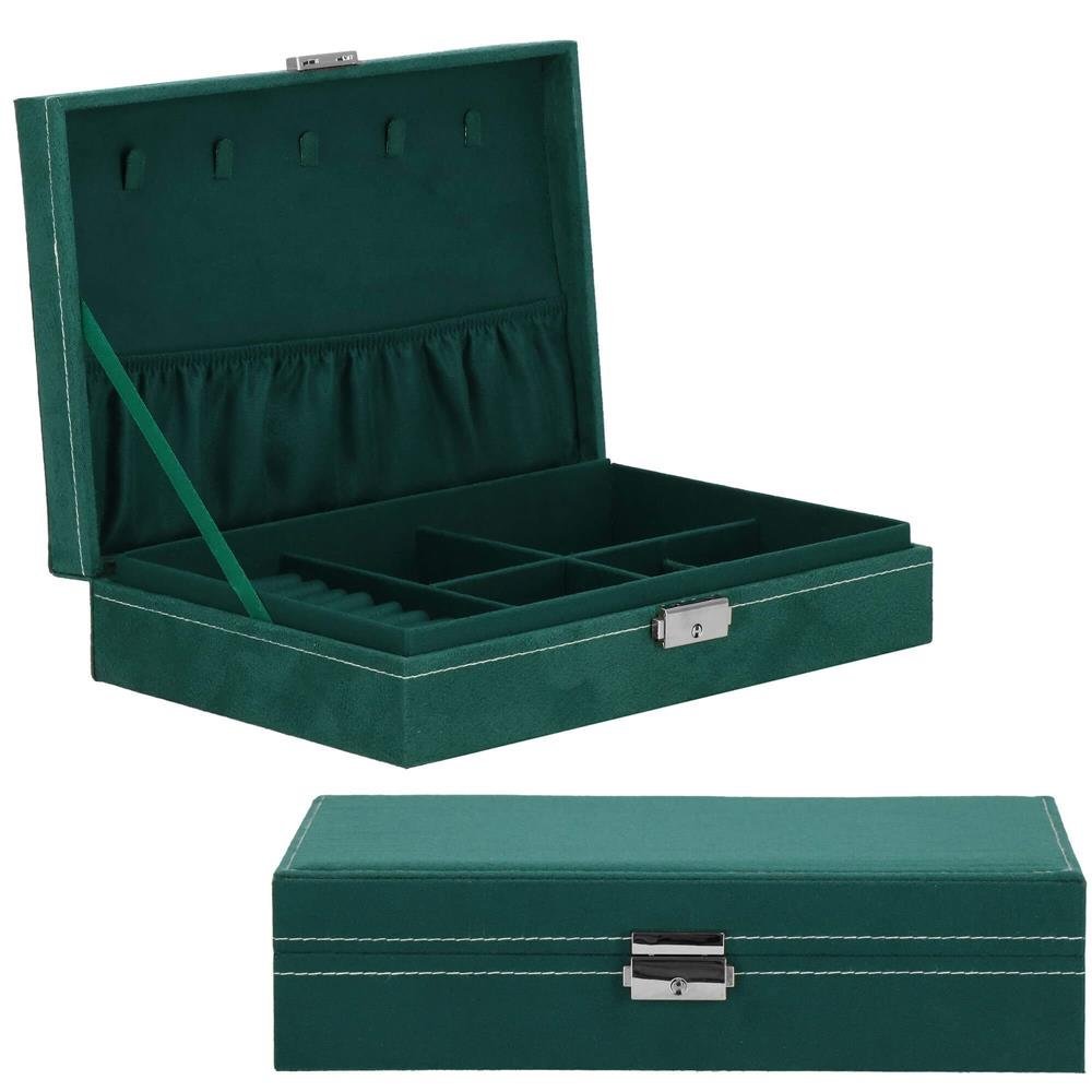 (dl) cutie depozitare si organizare bijuterii, velur, 28 x 19,5 x 7 cm, verde 1 (DL) Cutie depozitare si organizare bijuterii, velur, 28 x 19,5 x 7 cm, verde