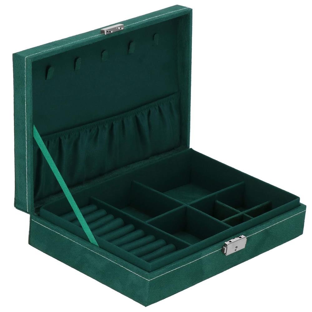 (dl) cutie depozitare si organizare bijuterii, velur, 28 x 19,5 x 7 cm, verde 2 (DL) Cutie depozitare si organizare bijuterii, velur, 28 x 19,5 x 7 cm, verde - imagine 2