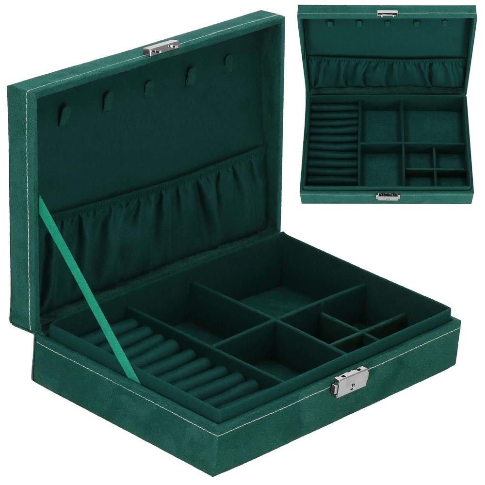 (dl) cutie depozitare si organizare bijuterii, velur, 28 x 19,5 x 7 cm, verde 4 (DL) Cutie depozitare si organizare bijuterii, velur, 28 x 19,5 x 7 cm, verde - imagine 4