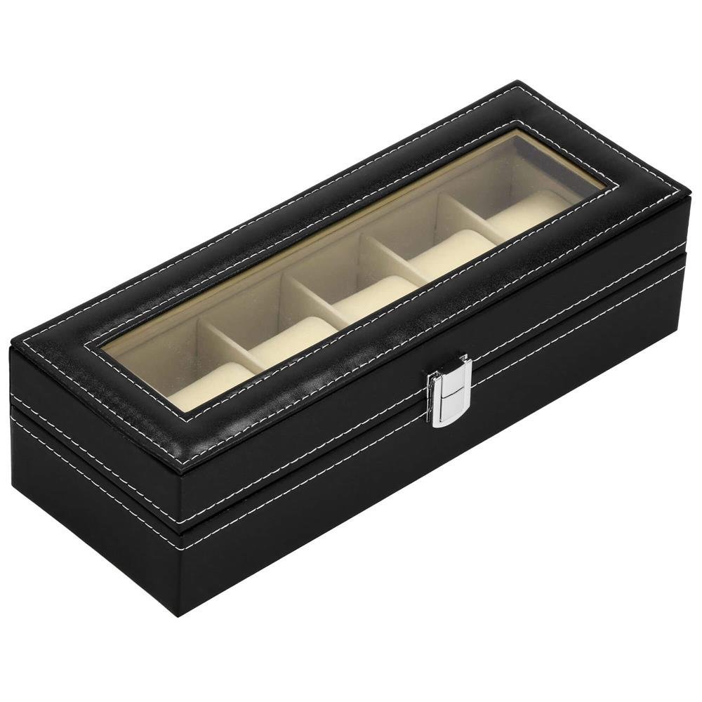 cutie depozitare si organizare ceasuri, mdf, piele ecologica, 30x11x8cm, negru 4 Cutie depozitare si organizare ceasuri, MDF, piele ecologica, 30x11x8cm, negru - imagine 4