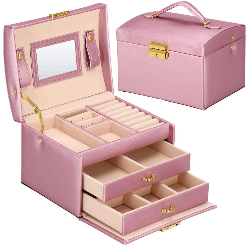 (dl) cutie depozitare si organizare bijuterii, mdf, piele ecologica si velur, 17,5 x 14 x 12,5cm, roz 1 (DL) Cutie depozitare si organizare bijuterii, MDF, piele ecologica si velur, 17,5 x 14 x 12,5cm, roz