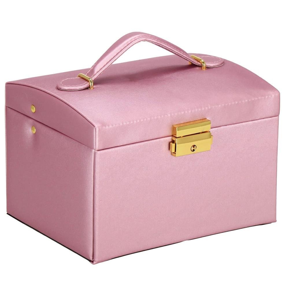 (dl) cutie depozitare si organizare bijuterii, mdf, piele ecologica si velur, 17,5 x 14 x 12,5cm, roz 3 (DL) Cutie depozitare si organizare bijuterii, MDF, piele ecologica si velur, 17,5 x 14 x 12,5cm, roz - imagine 3
