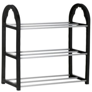 Pantofar PVC si metal, Sersimo cu 3 rafturi, 48x49cm, negru argintiu