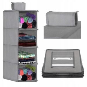 Organizator dulap Sersimo, 4 compartimente, textil, 80cm, gri