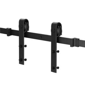 Sistem glisant pentru usa, sina metalica de ghidaj 183 cm, 2 role, montaj pe perete, negru