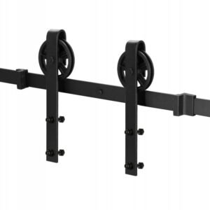 Sistem glisant pentru usa, sina metalica ghidaj 183 cm, 2 role, montaj pe perete, negru