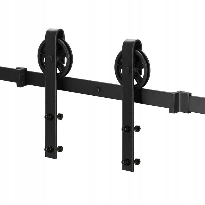 Sistem glisant pentru usa, sina metalica ghidaj 183 cm, 2 role, montaj pe perete, negru 1 Sistem glisant pentru usa, sina metalica ghidaj 183 cm, 2 role, montaj pe perete, negru