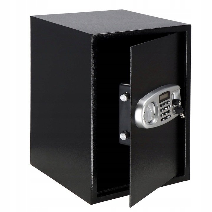 Seif electronic standard cu cifru si cheie, 350x500x360 mm, Otel, Negru