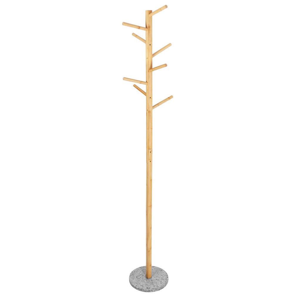 Cuier tip pom din bambus cu baza de granit, 8 agatatoare, 182cm, natur