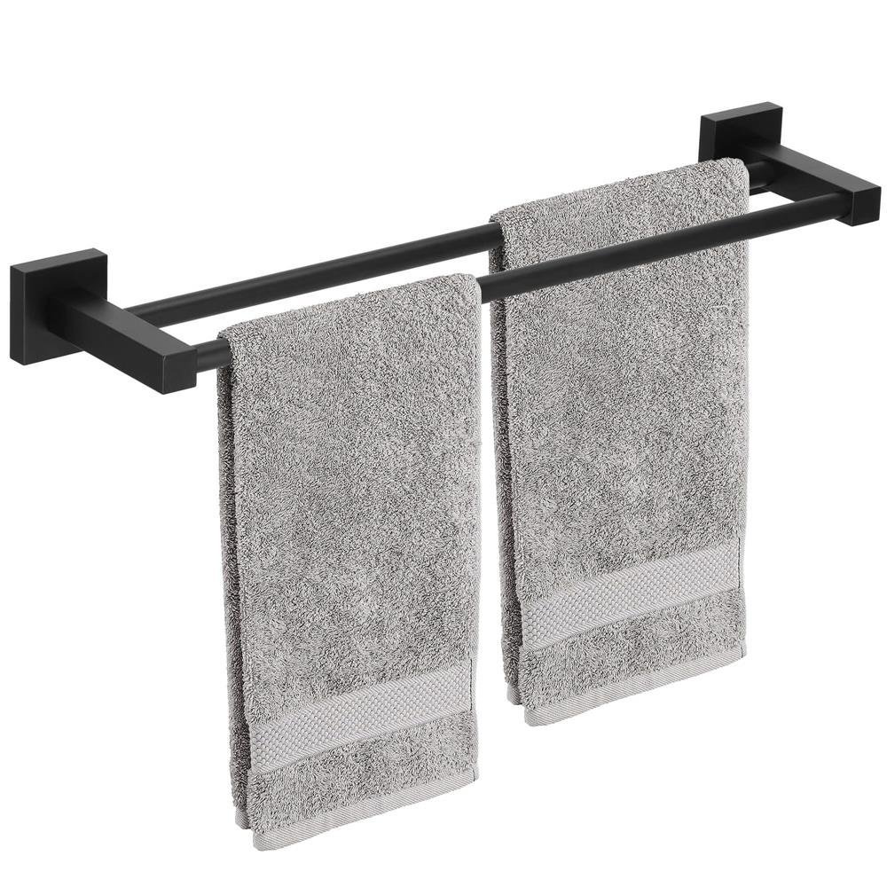 Suport prosoape pentru baie cu 2 sisteme de instalare, 2 brate, din aluminiu, 50x11cm, negru 2 Suport prosoape pentru baie cu 2 sisteme de instalare, 2 brate, din aluminiu, 50x11cm, negru - imagine 2