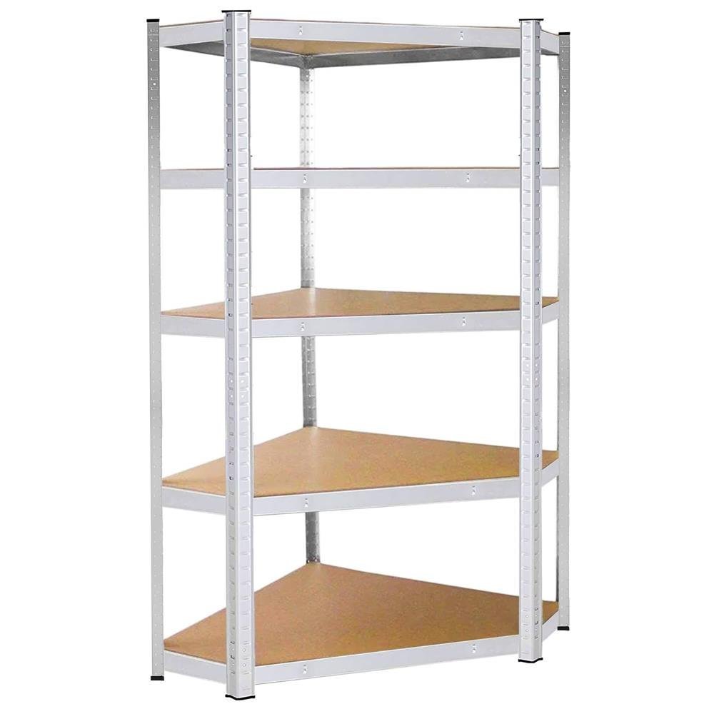 Raft de colt cu cadru metalic modular pentru depozitare, 5 polite, 180x90x40cm, sarcina 875kg