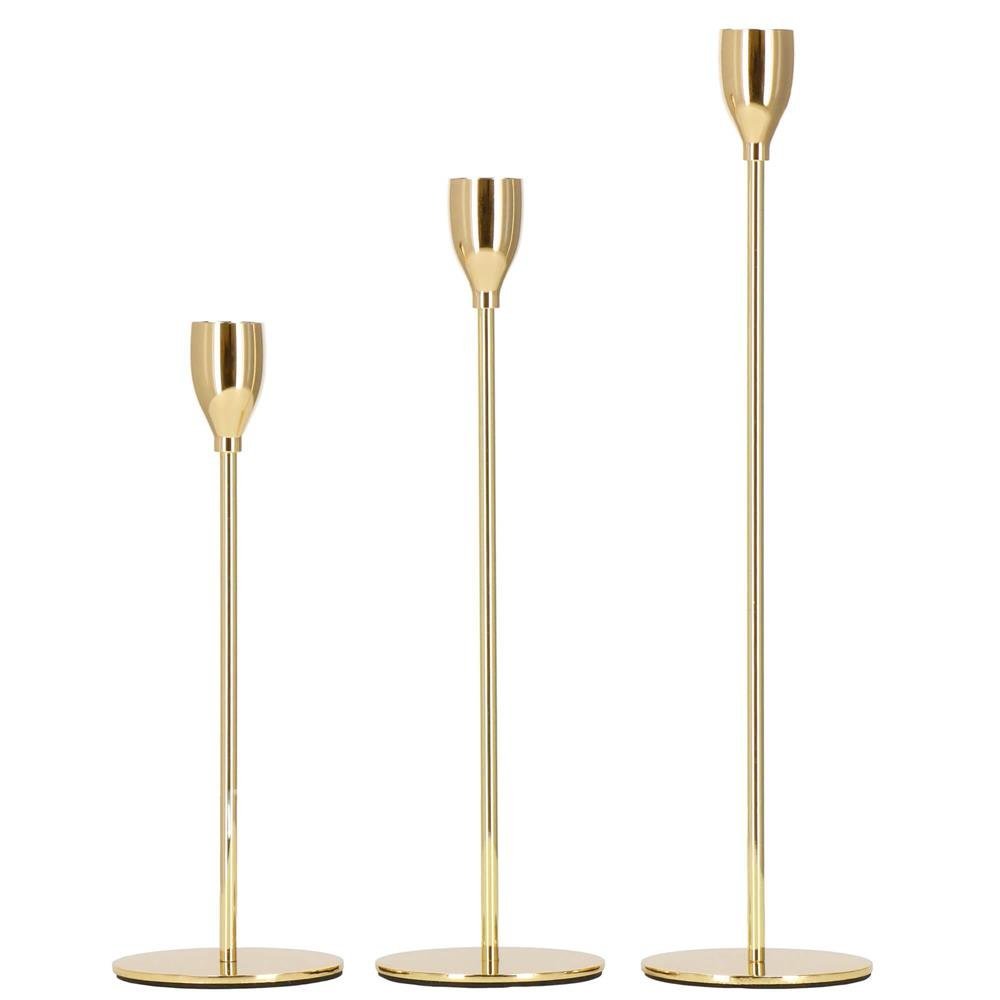 Set 3 suporturi de lumanare din metal, 23, 28 si 33cm, auriu