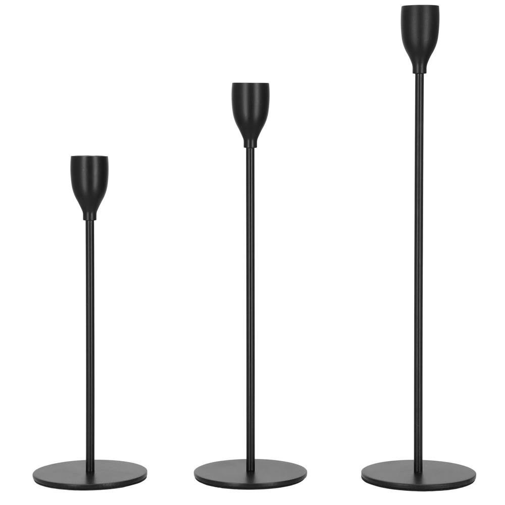 Set 3 suporturi de lumanare din metal, 23, 28 si 33cm, negru