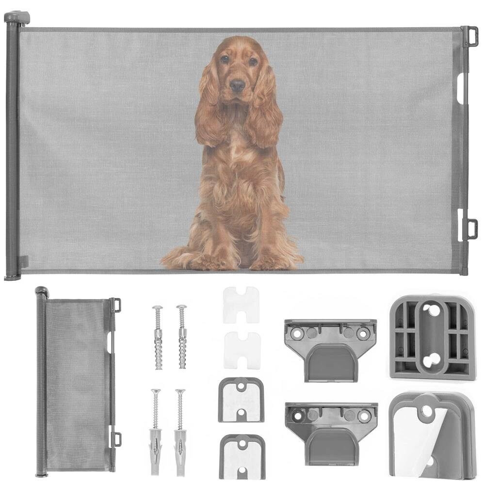 poarta de siguranta retractabila si extensibila, pentru copii sau animale de companie, 162x86 cm, gri 4 Poarta de siguranta retractabila si extensibila, pentru copii sau animale de companie, 162x86 cm, gri - imagine 4