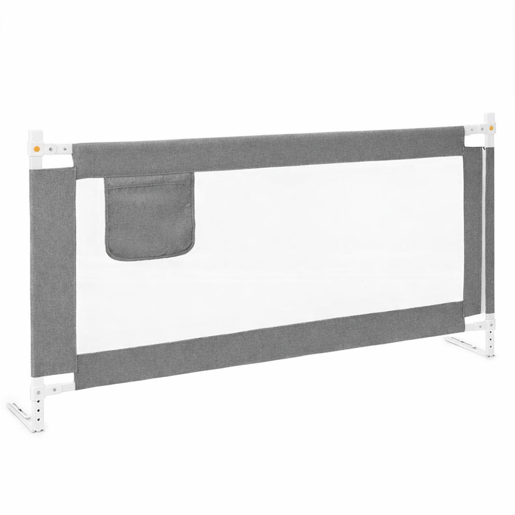 Bariera de siguranta pentru pat, protectie copii, 196 cm, reglabila pe inaltime 75-95 cm, gri