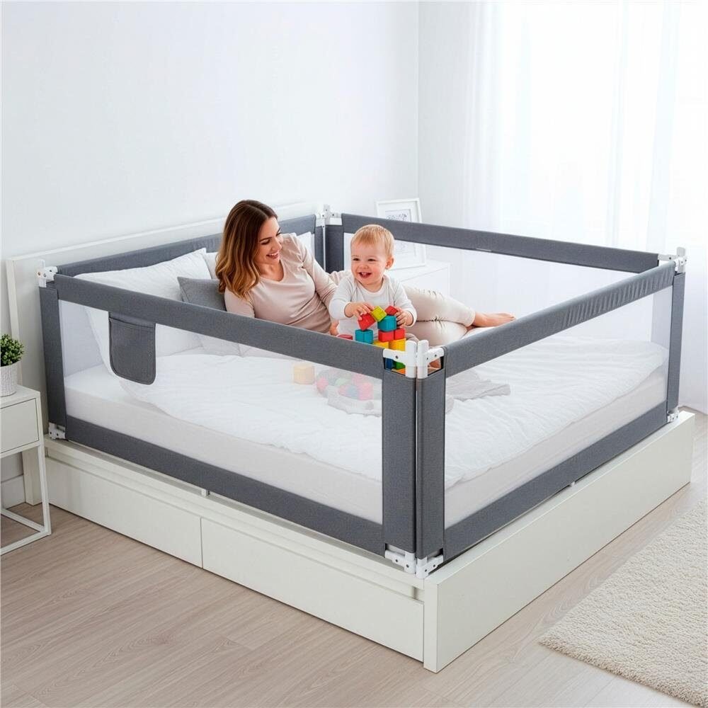 bariera de siguranta pentru pat, protectie copii, 158 cm, reglabila pe inaltime 75-95 cm, gri 4 Bariera de siguranta pentru pat, protectie copii, 158 cm, reglabila pe inaltime 75-95 cm, gri - imagine 4