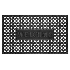 Covor de cauciuc perforat pentru intrare, PVC antiderapant, Welcome, 45×75 cm, negru