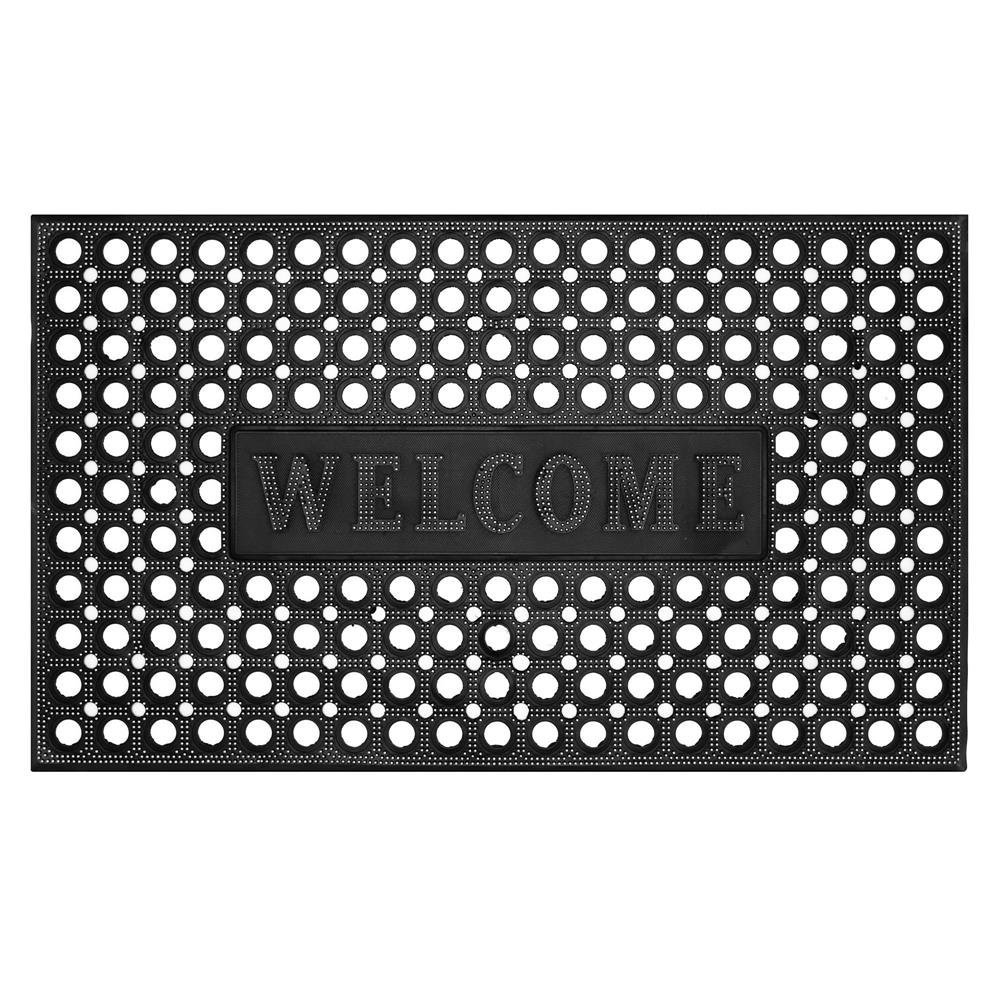 Covor de cauciuc perforat pentru intrare, PVC antiderapant, Welcome, 45×75 cm, negru
