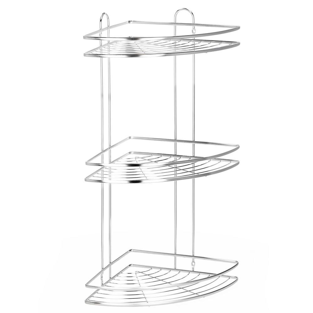 Etajera de colt pentru dus, cu 3 polite, montaj pe perete, inox, 25x25x59 cm, argintiu 1 Etajera de colt pentru dus, cu 3 polite, montaj pe perete, inox, 25x25x59 cm, argintiu