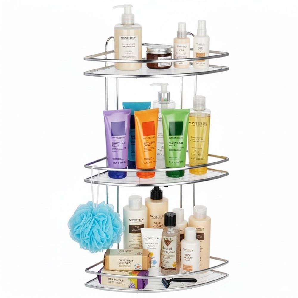 Etajera de colt pentru dus, cu 3 polite, montaj pe perete, inox, 25x25x59 cm, argintiu 2 Etajera de colt pentru dus, cu 3 polite, montaj pe perete, inox, 25x25x59 cm, argintiu - imagine 2