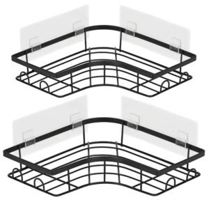 Set 2 polite de colt pentru dus, metalice cu montaj autoadeziv, inox, negru