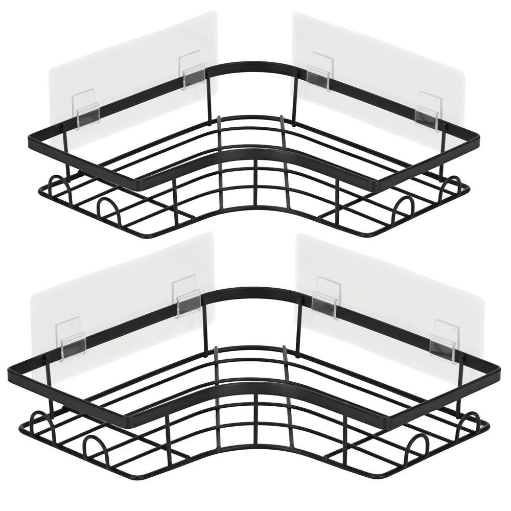 Set 2 polite de colt pentru dus, metalice cu montaj autoadeziv, inox, negru 1 Set 2 polite de colt pentru dus, metalice cu montaj autoadeziv, inox, negru