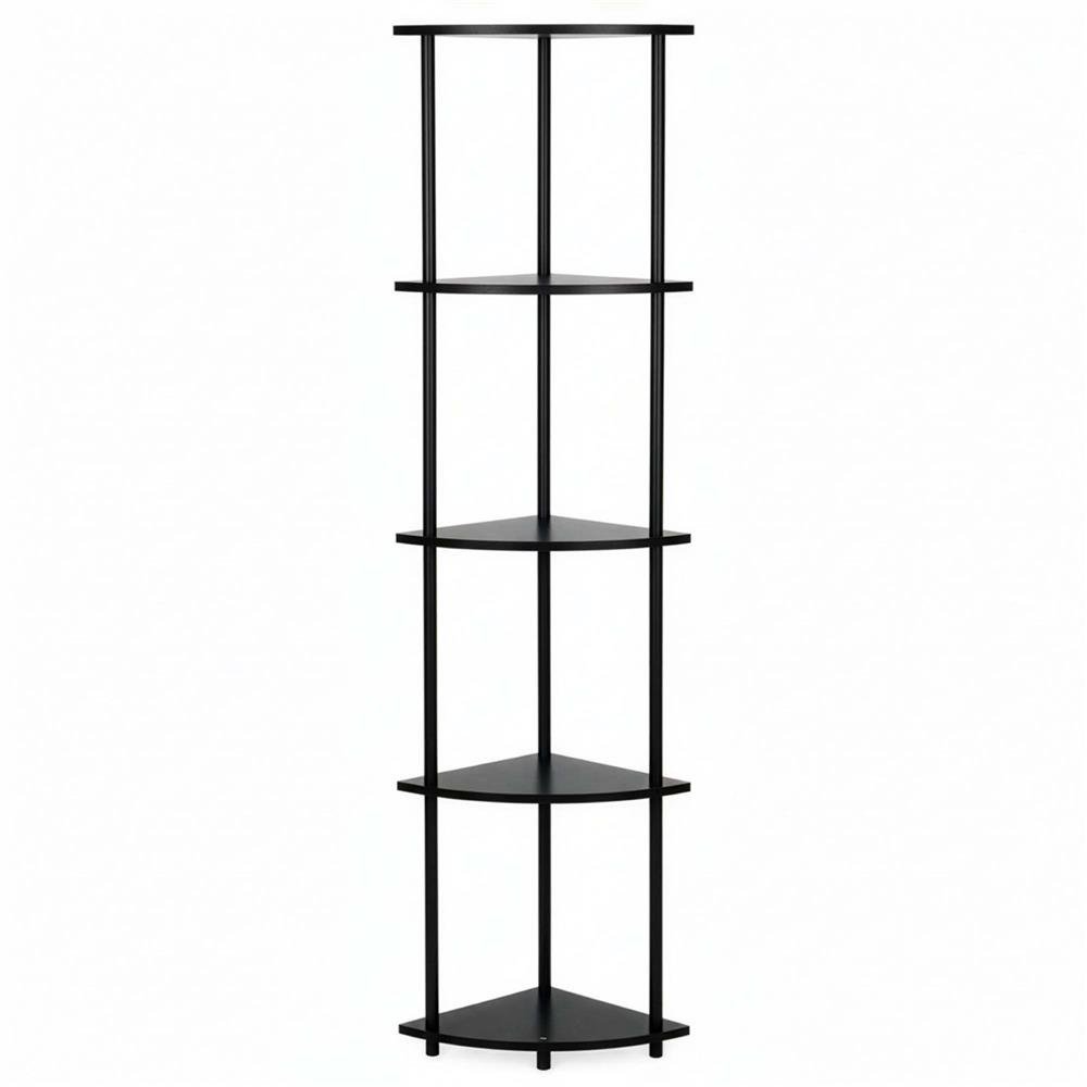 Raft de colt cu 5 polite, MDF, cadru metalic, 148x30x30 cm, negru