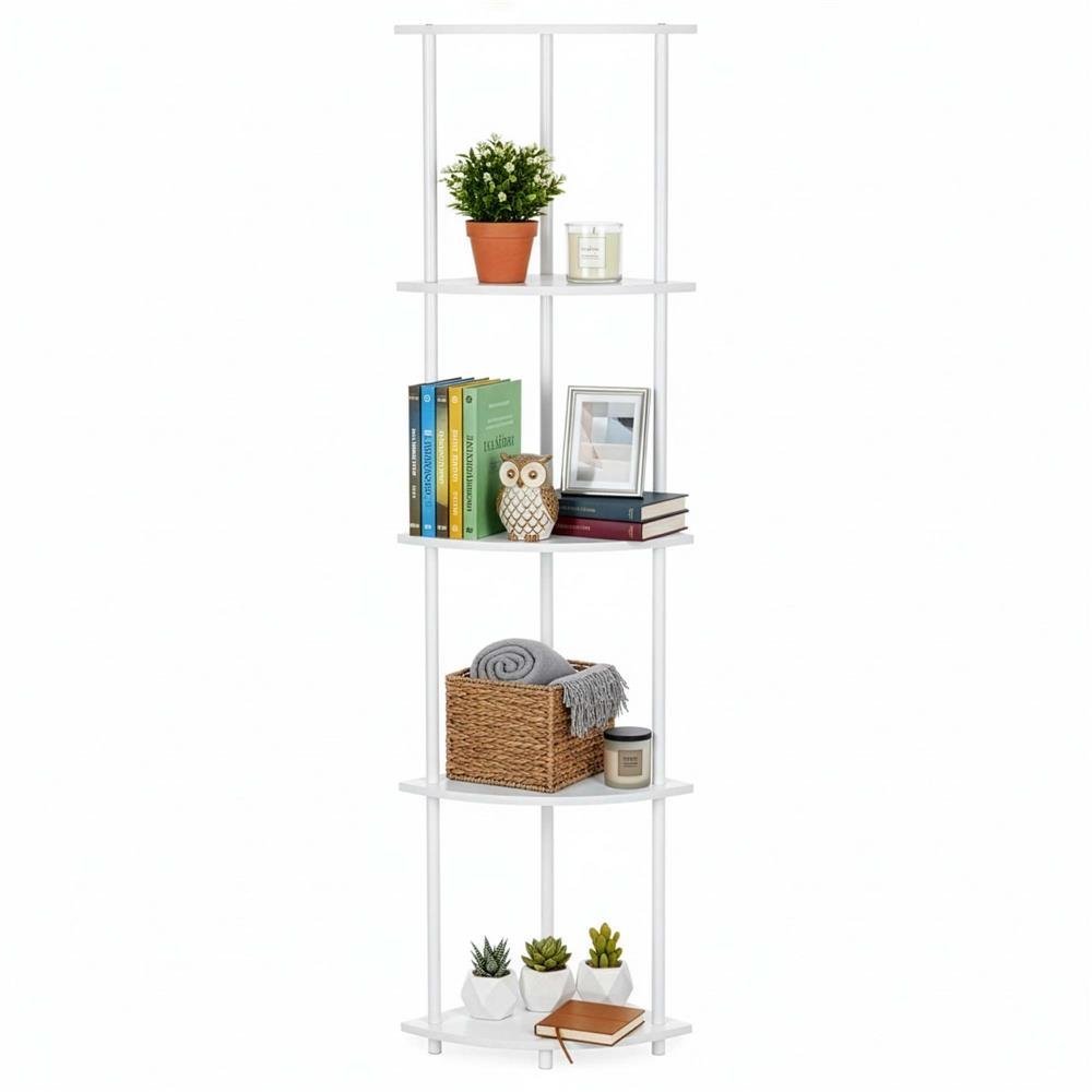 raft de colt cu 5 polite, mdf, cadru metalic, 148x30x30 cm, alb 2 Raft de colt cu 5 polite, MDF, cadru metalic, 148x30x30 cm, alb - imagine 2