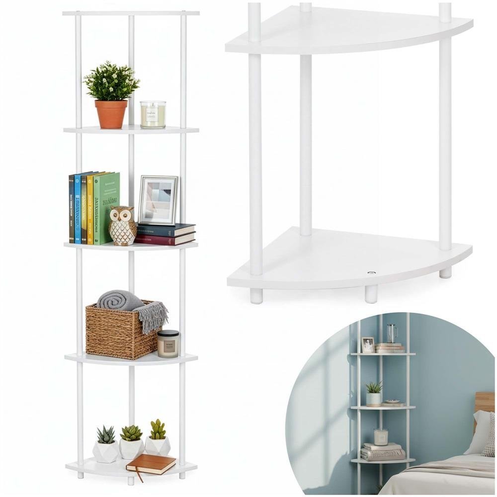 raft de colt cu 5 polite, mdf, cadru metalic, 148x30x30 cm, alb 4 Raft de colt cu 5 polite, MDF, cadru metalic, 148x30x30 cm, alb - imagine 4