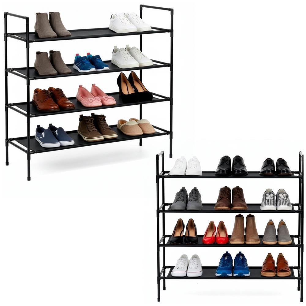 raft pantofi cu 4 polite, structura metalica si rafturi textile, 72x28x75 cm, negru 3 Raft pantofi cu 4 polite, structura metalica si rafturi textile, 72x28x75 cm, negru - imagine 3