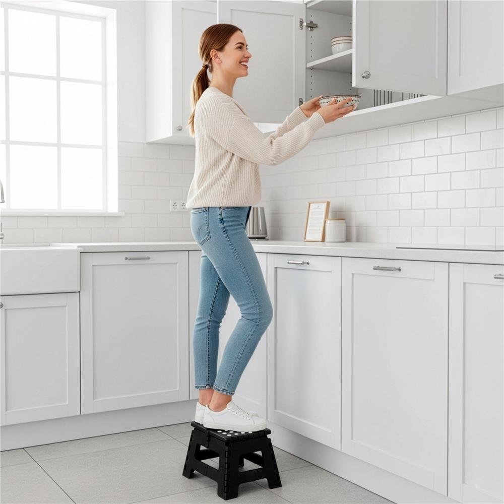 scaun inaltator multifunctional tip scara, antiderapant, 22 cm, maxim 150 kg, negru 3 Scaun inaltator multifunctional tip scara, antiderapant, 22 cm, maxim 150 kg, negru - imagine 3