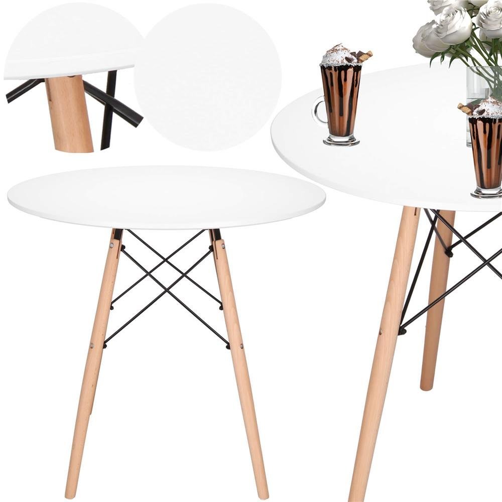 masa dining bucatarie, rotunda, diametru 80 cm, inaltime 75 cm, blat mdf, picioare lemn, alb 2 Masa dining bucatarie, rotunda, diametru 80 cm, inaltime 75 cm, Blat MDF, Picioare lemn, Alb - imagine 2