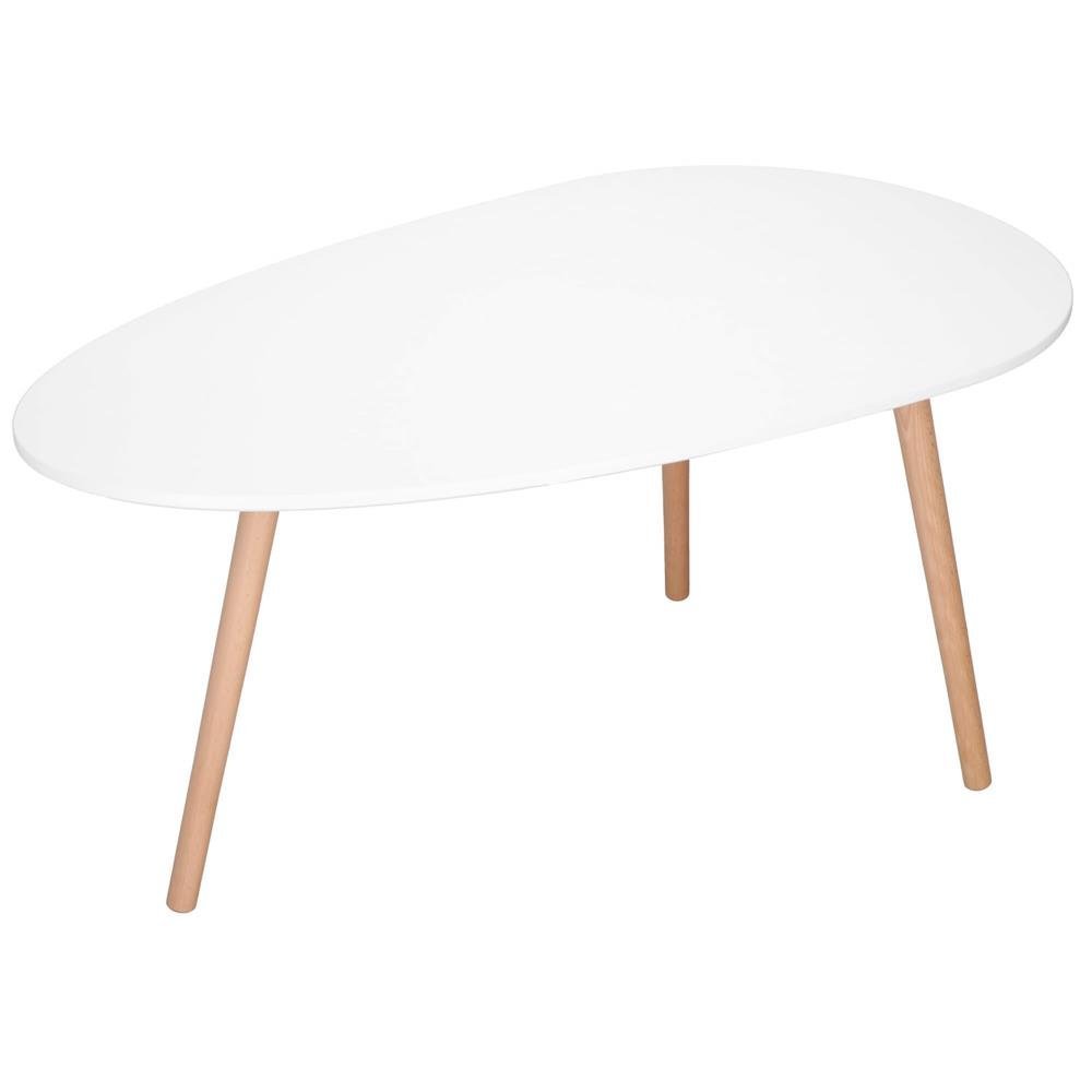 Masa de cafea, ovala, blat 100×50 cm, inaltime 48 cm, Blat MDF, Picioare lemn, Alb