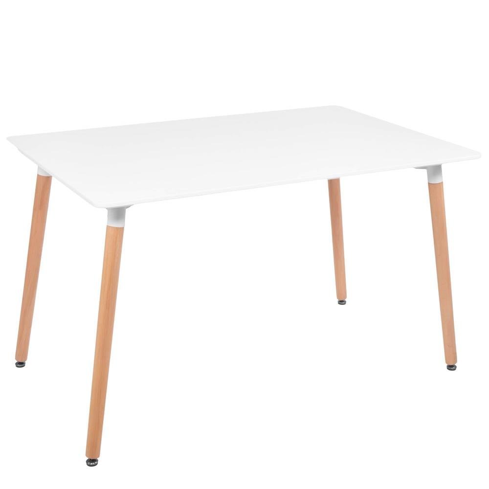 Masa dining bucatarie, dreptunghiulara, 120x80x74 cm, Blat MDF, Picioare lemn, Alb