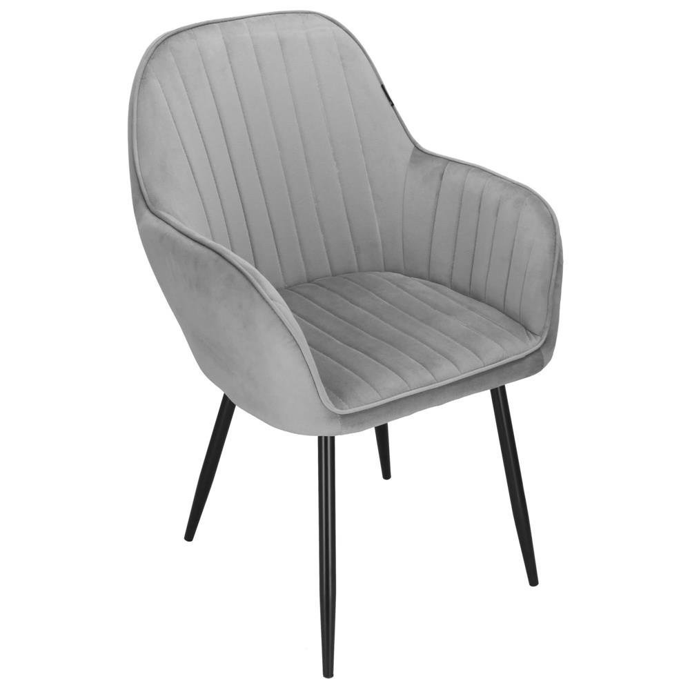Scaun living tapitat, design modern, catifea, picioare metalice, 85x52x46 cm, gri
