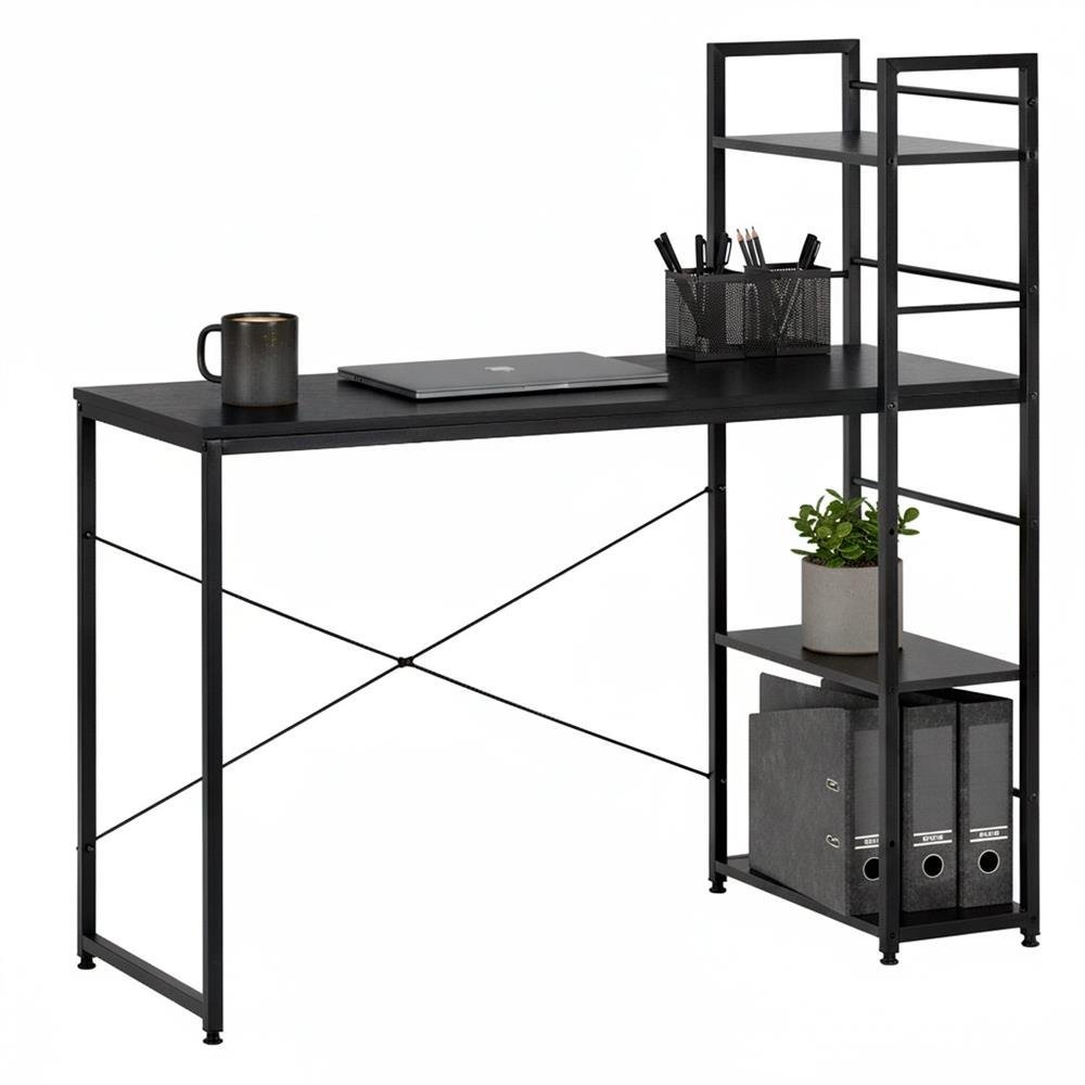 birou cu blat mdf si rafturi laterale, cadru metalic, 120x48x122 cm, negru 3 Birou cu blat MDF si rafturi laterale, cadru metalic, 120x48x122 cm, negru - imagine 3