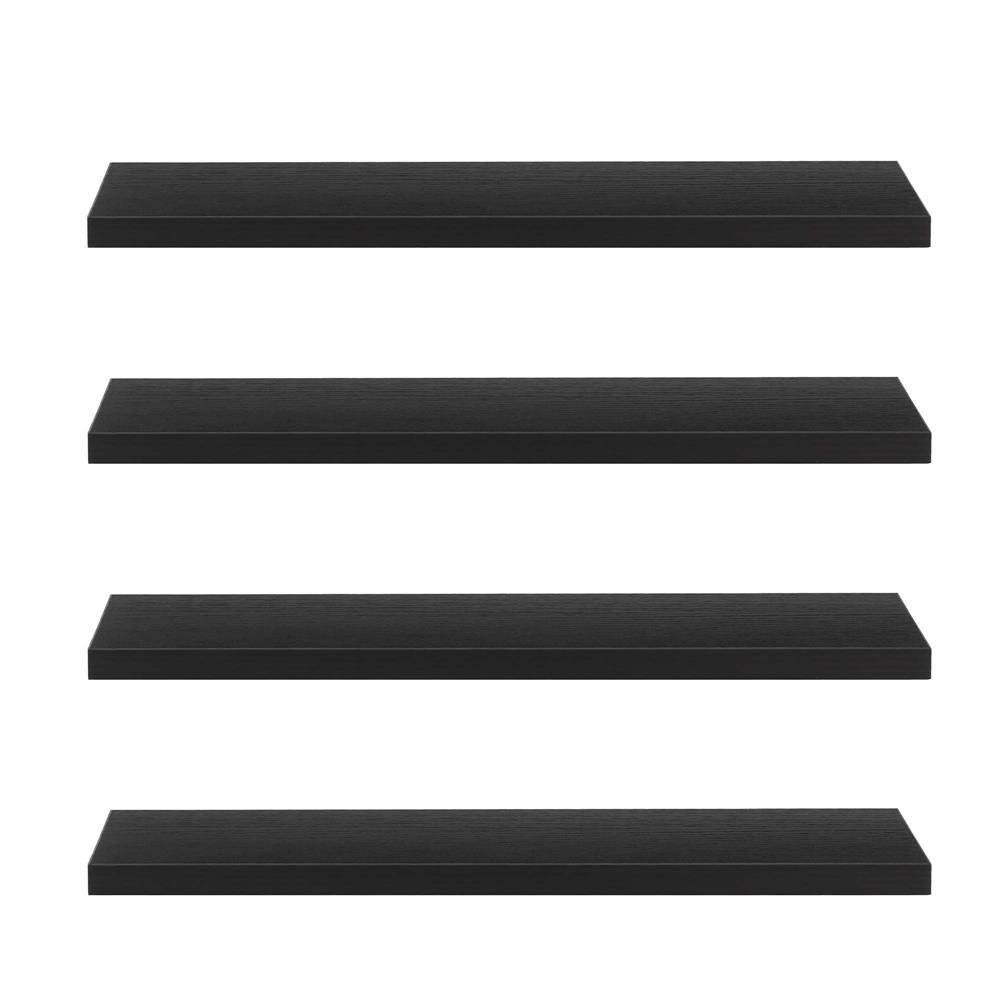 Set 4 rafturi supendate de perete, MDF cu suport metalic ingropat, 40×15 cm, negru