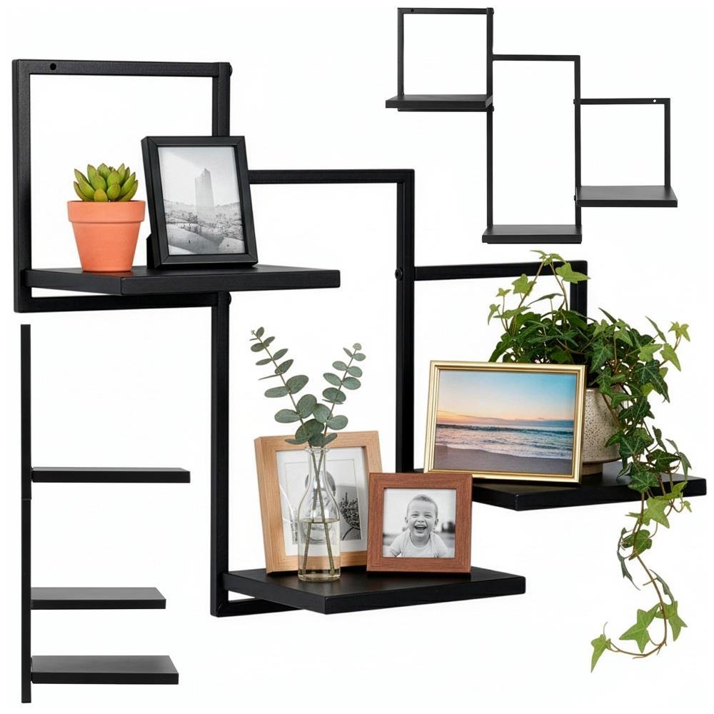 raft de perete cu 3 polite din mdf si cadru metalic, 58x21x50 cm, negru 3 Raft de perete cu 3 polite din MDF si cadru metalic, 58x21x50 cm, negru - imagine 3