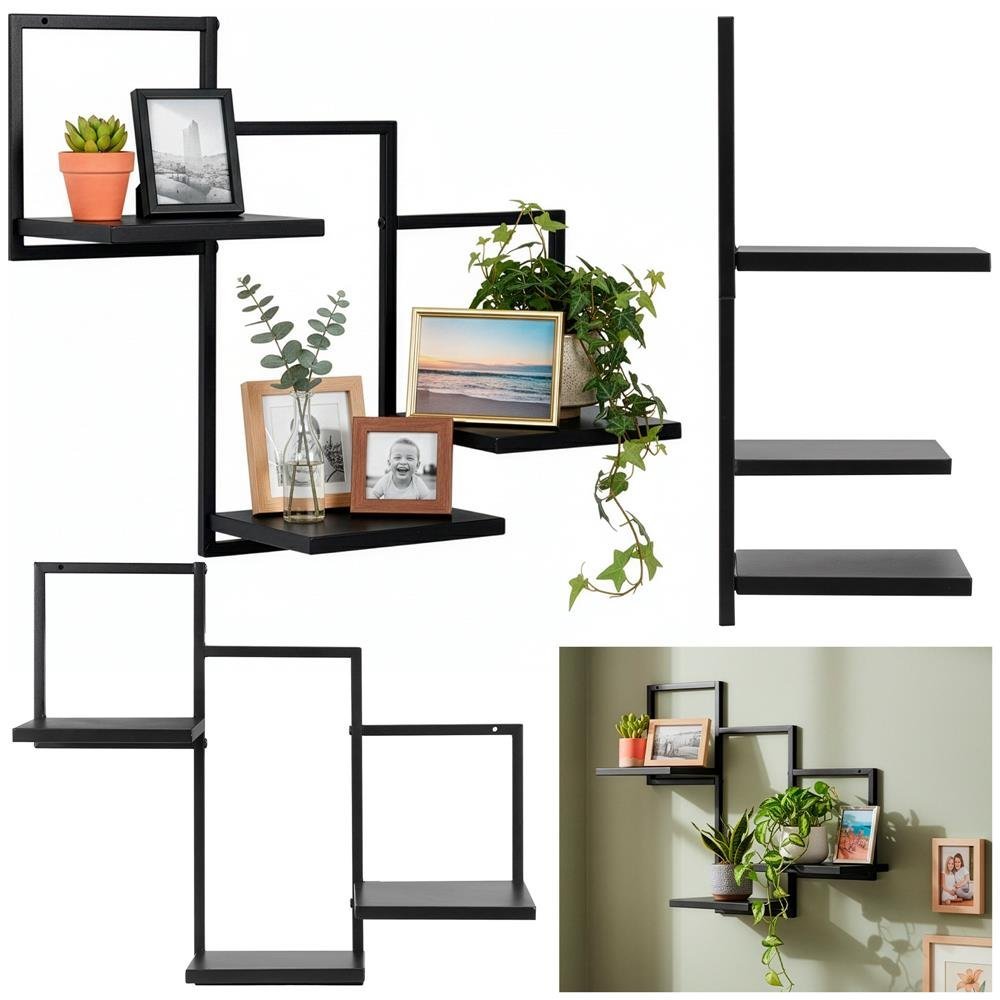 raft de perete cu 3 polite din mdf si cadru metalic, 58x21x50 cm, negru 4 Raft de perete cu 3 polite din MDF si cadru metalic, 58x21x50 cm, negru - imagine 4