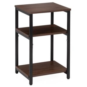 Noptiera cu 3 rafturi din PAL si cadru metalic, 35x31x59 cm, maro inchis