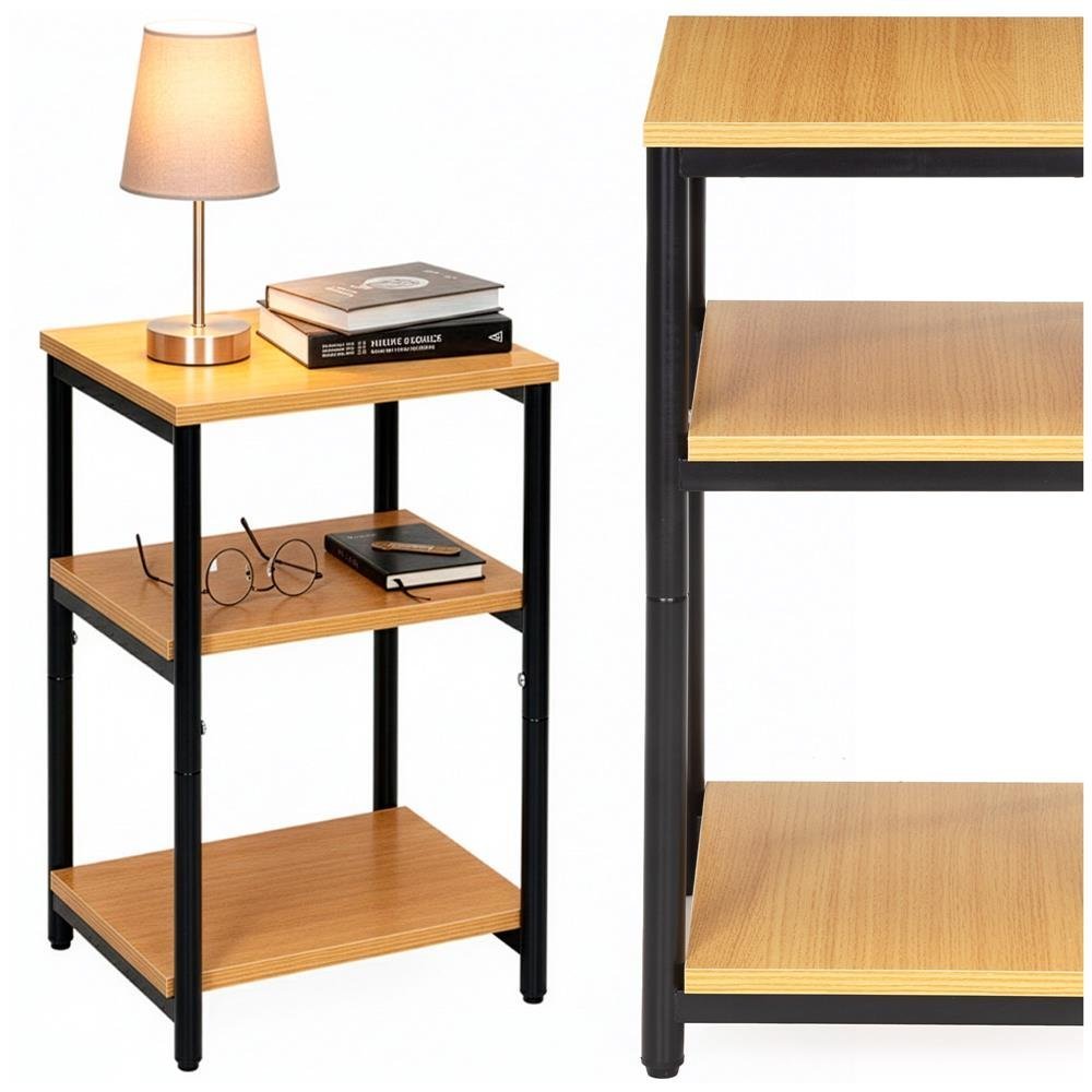 Noptiera cu 3 rafturi din PAL si cadru metalic, 35x31x59 cm, maro natur 2 Noptiera cu 3 rafturi din PAL si cadru metalic, 35x31x59 cm, maro natur - imagine 2